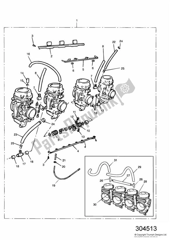 Todas las partes para Carburettors 4 Cylinder Engines de Triumph Trophy VIN: 29156 > 1180 1996 - 2003