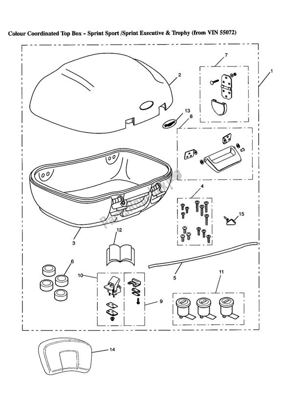 All parts for the Colour Coordinated Top Box (from Vin 55072) of the Triumph Trophy VIN: 29156 > 1180 1996 - 2003