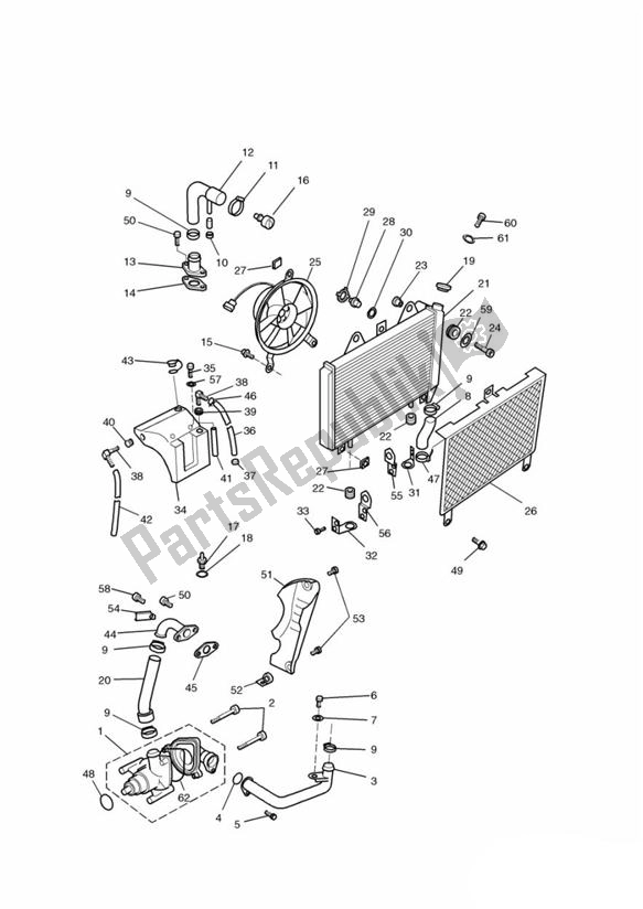 All parts for the Cooling System 4 Cylinder of the Triumph Trophy VIN: 29156 > 1180 1996 - 2003