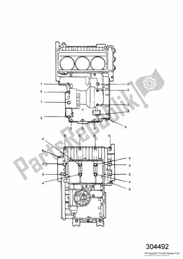 All parts for the Crankcase Fixings 3 Cylinder of the Triumph Trophy VIN: 29156 > 1180 1996 - 2003