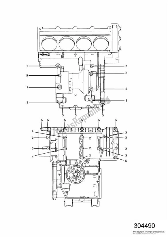 Todas las partes para Crankcase Fixings 4 Cylinder Grey de Triumph Trophy VIN: 29156 > 1180 1996 - 2003