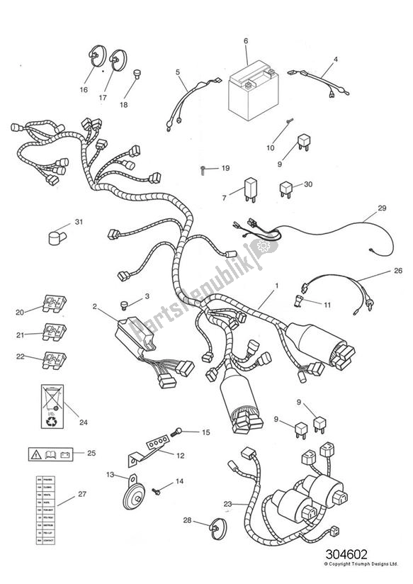 All parts for the Electrical Equipment of the Triumph Trophy VIN: 29156 > 1180 1996 - 2003