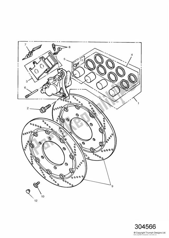 Todas las partes para Front Brake Caliper And Disc de Triumph Trophy VIN: 29156 > 1180 1996 - 2003