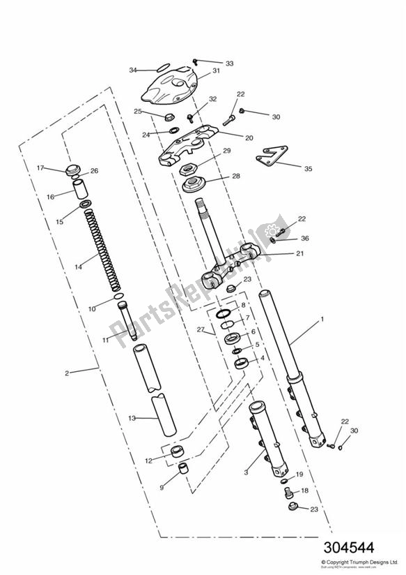 All parts for the Front Forks And Yokes 95083> Except Vins 96152> 98479 of the Triumph Trophy VIN: 29156 > 1180 1996 - 2003