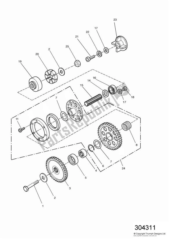 All parts for the Alternator/ Starter Drive Gears of the Triumph Trophy VIN: > 29155 885 1992 - 1995