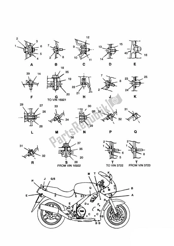 Todas las partes para Bodywork Fixings de Triumph Trophy VIN: > 29155 885 1992 - 1995