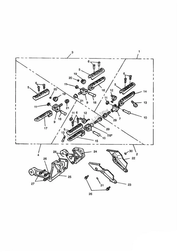 Toutes les pièces pour le Repose-pieds Et Fixations du Triumph Trophy VIN: > 29155 885 1992 - 1995