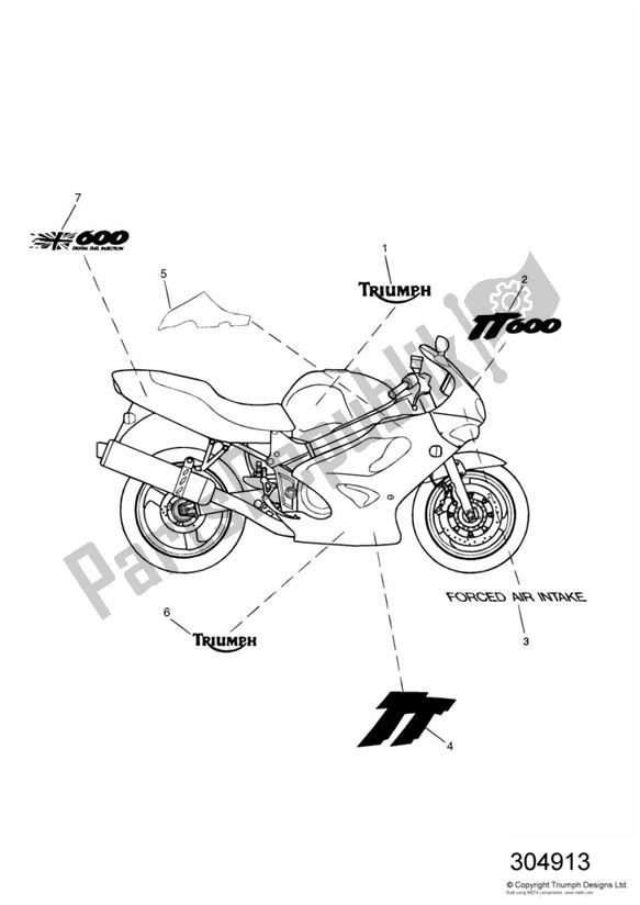 All parts for the Bodywork - Decals > 111989 of the Triumph TT 600 2000 - 2003