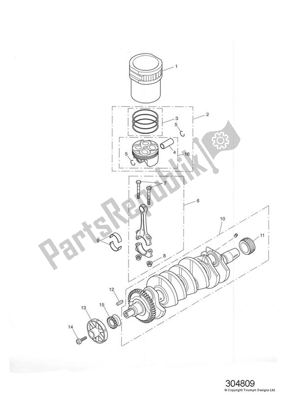 All parts for the Crankshaft/conn Rods/pistons And Liners of the Triumph TT 600 2000 - 2003