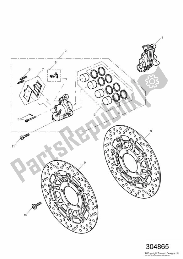 Alle onderdelen voor de Front Brake Caliper And Disc van de Triumph TT 600 2000 - 2003