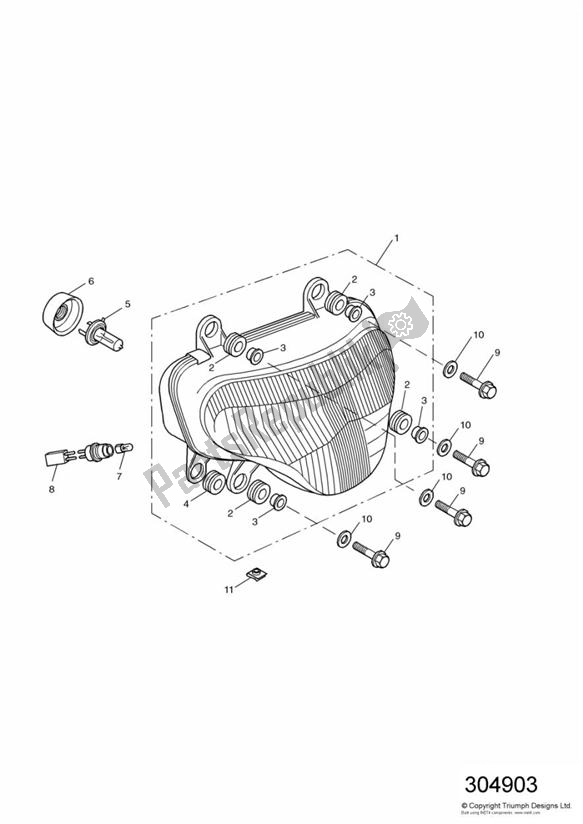 Alle onderdelen voor de Headlight/mountings van de Triumph TT 600 2000 - 2003