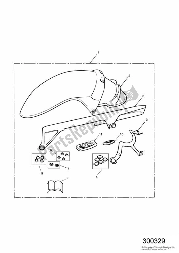 All parts for the Hugger Kit of the Triumph TT 600 2000 - 2003