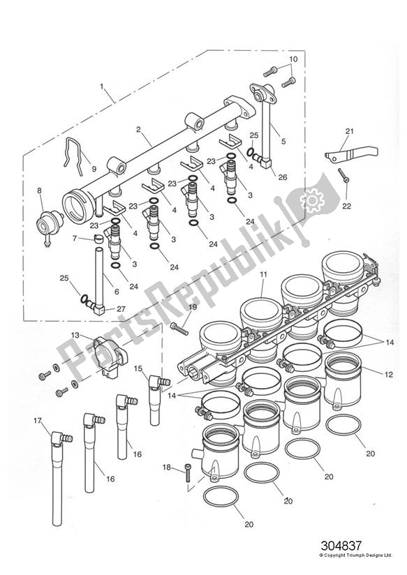 All parts for the Throttle/injector And Fuel Rail of the Triumph TT 600 2000 - 2003