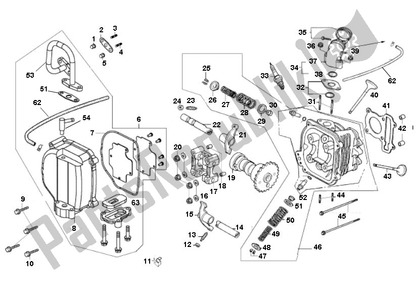 All parts for the Cylinder Head of the Turbho Elegance Razzo 50 2000 - 2010