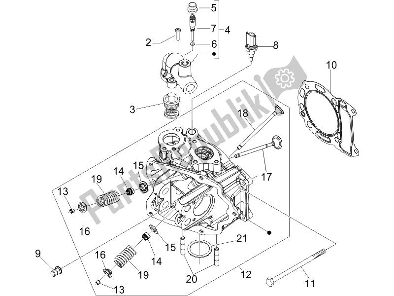 Toutes les pièces pour le Unité De Tête - Valve du Vespa GTS 250 UK 2005