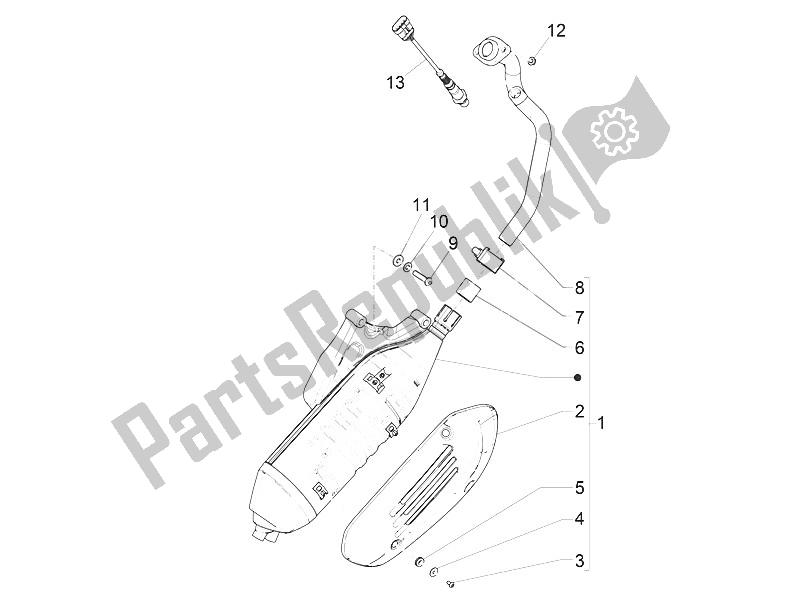 All parts for the Silencer of the Vespa Vespa GTS 125 4T E4 ABS EU 2016