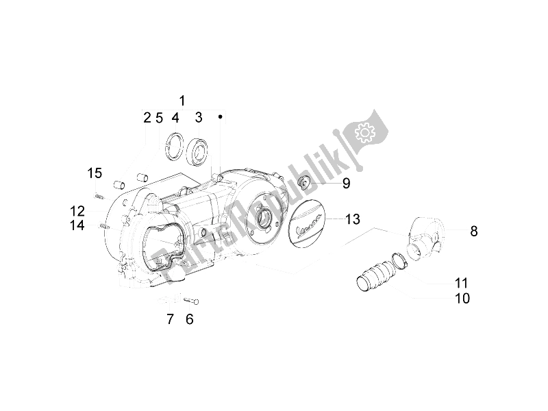 All parts for the Crankcase Cover - Crankcase Cooling of the Vespa LX 125 4T 2V IE E3 Taiwan 2011