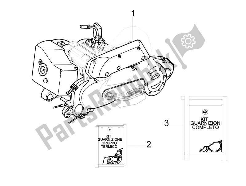 All parts for the Engine, Assembly of the Vespa LX 50 4T 2V 25 KMH Touring NL 2011