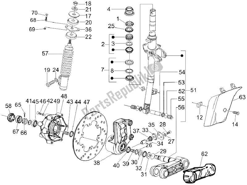 All parts for the Fork/steering Tube - Steering Bearing Unit of the Vespa LX 150 4T E3 Vietnam 2009