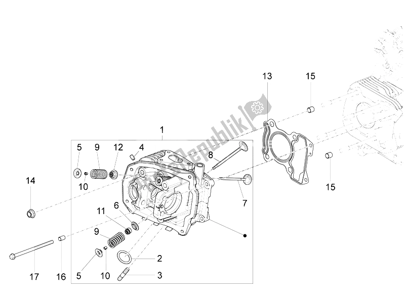 Todas las partes para Unidad Principal - Válvula de Vespa 150 4T 3V IE Primavera USA 2014