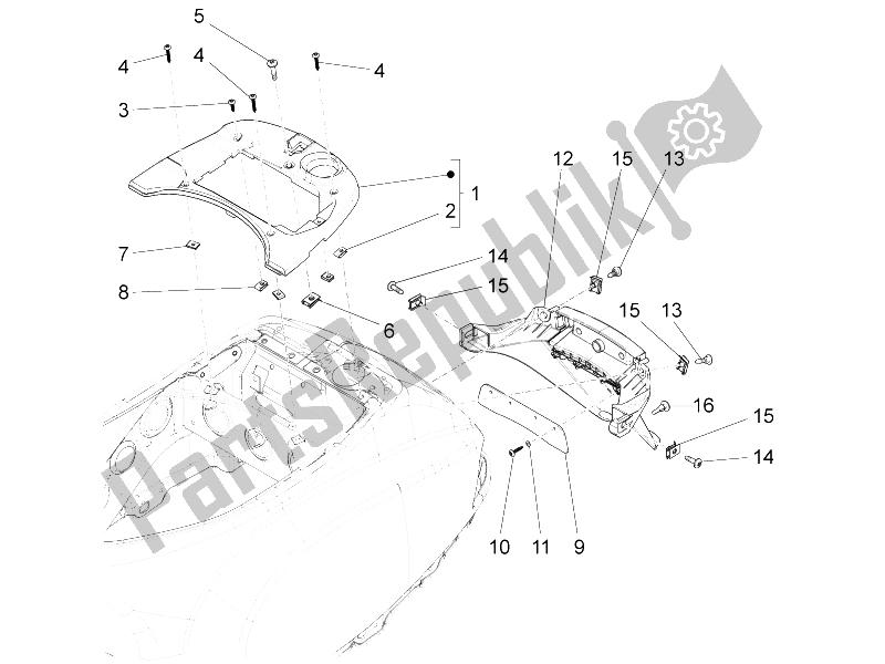 Tutte le parti per il Coperchio Posteriore - Paraspruzzi del Vespa S 150 4T 3V IE Vietnam 2012