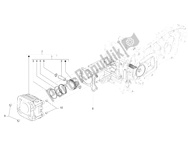 All parts for the Cylinder-piston-wrist Pin Unit of the Vespa LX 125 4T 2V IE E3 Taiwan 2011