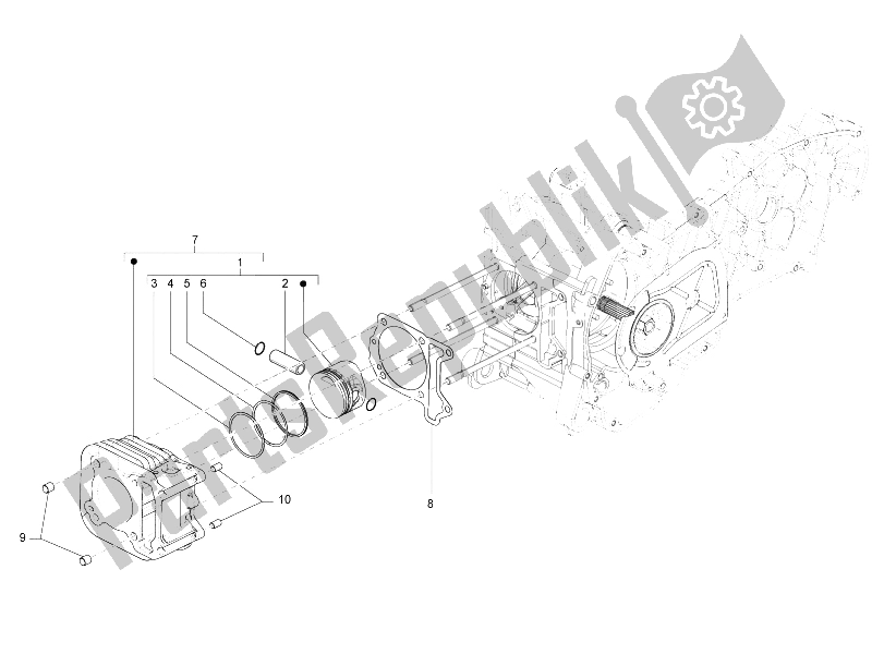 All parts for the Cylinder-piston-wrist Pin Unit of the Vespa LX 125 4T 2V IE E3 Taiwan 2011