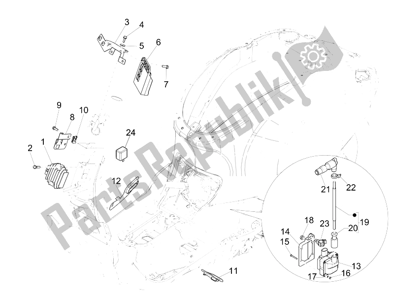 Wszystkie części do Regulatory Napi? Cia - Elektroniczne Jednostki Steruj? Ce (ecu) - H. T. Cewka Vespa Vespa Sprint 50 4T 4V EU 2014