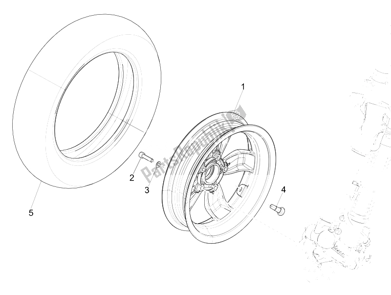 All parts for the Front Wheel of the Vespa 125 4T 3V IE Primavera Vietnam 2014