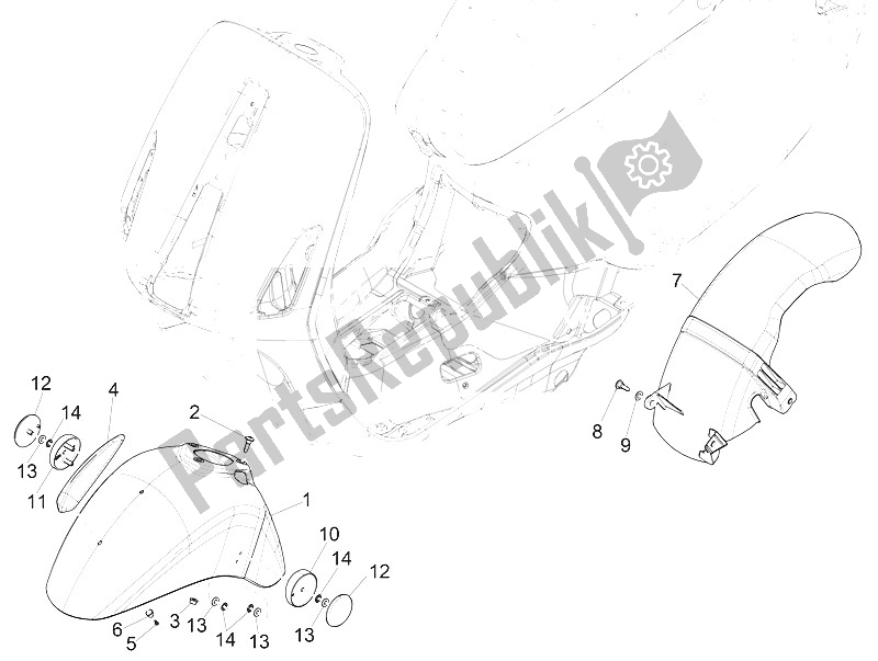 Tutte le parti per il Passaruota - Parafango del Vespa Vespa 125 4T 3V I GET IE Primavera Asia 2016