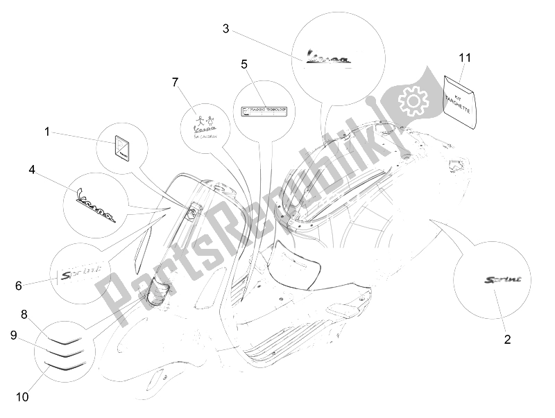 Toutes les pièces pour le Plaques - Emblèmes du Vespa Sprint 50 2T2V 2014