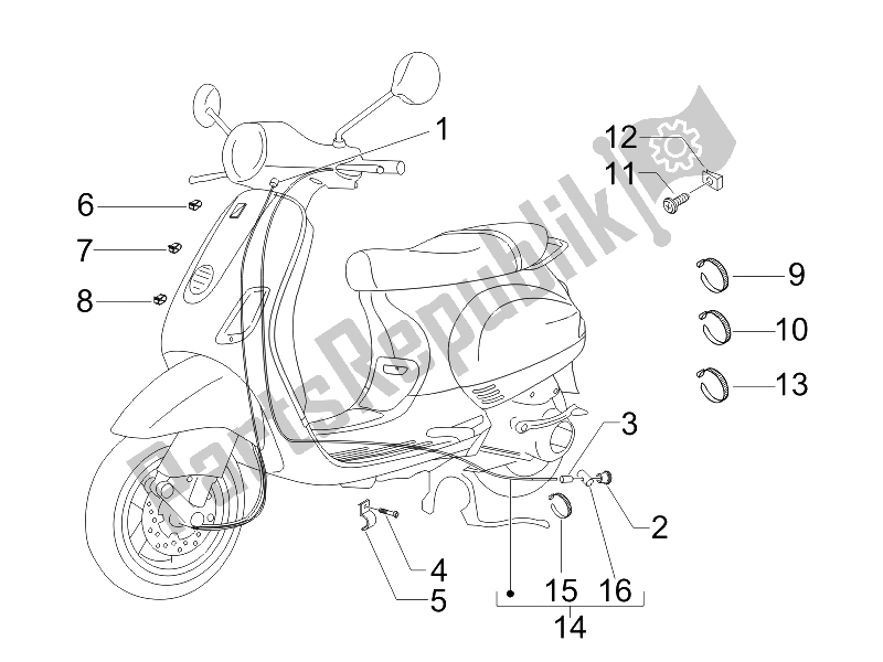 All parts for the Transmissions of the Vespa LX 150 4T E3 2009