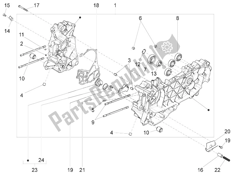 All parts for the Crankcase of the Vespa Vespa Primavera 150 4T 3V Iget Asia 2016