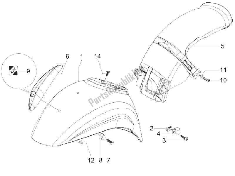 Tutte le parti per il Passaruota - Parafango del Vespa LX 125 4T E3 Vietnam 2009