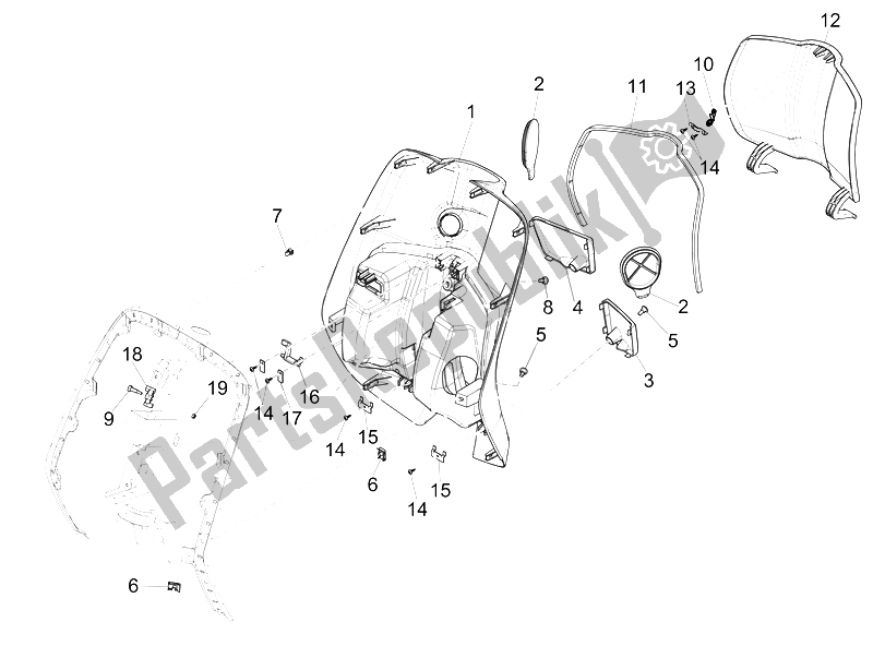 Todas las partes para Guantera Frontal - Panel De Rodilleras de Vespa 150 Sprint 4T 3V IE China 2015