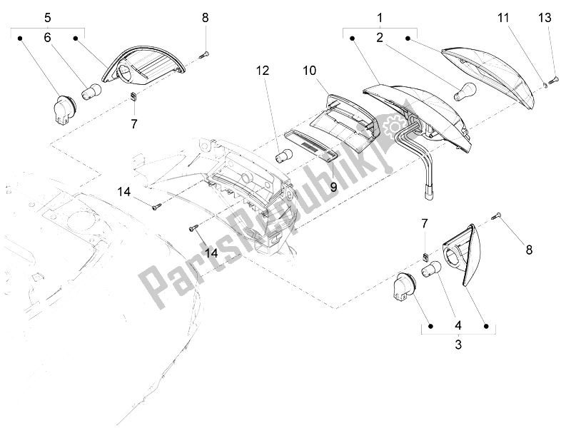 Tutte le parti per il Fanali Posteriori - Indicatori Di Direzione del Vespa LT 125 4T 3V IE E3 Vietnam 2014