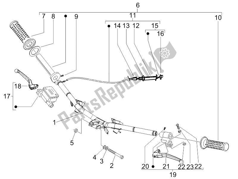 All parts for the Handlebars - Master Cil. Of the Vespa LX 50 4T USA 2009