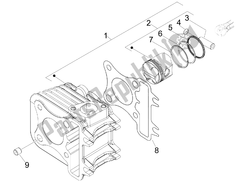 All parts for the Cylinder-piston-wrist Pin Unit of the Vespa Sprint 50 4T 2V 25 KMH B NL 2014