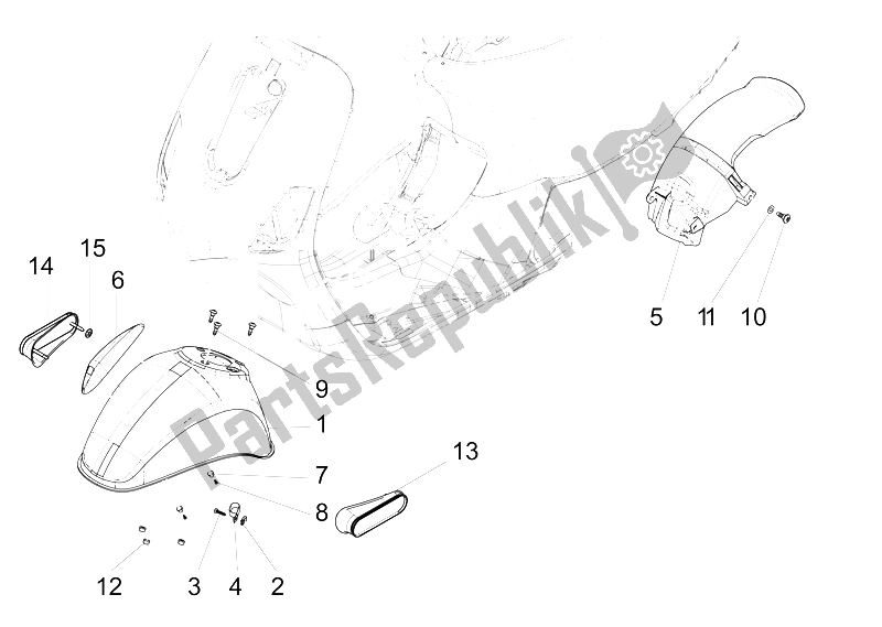 All parts for the Wheel Huosing - Mudguard of the Vespa LX 125 4T 3V IE 2012