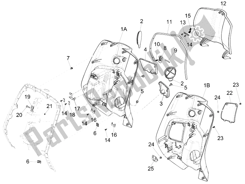 Tutte le parti per il Vano Portaoggetti Anteriore - Pannello Di Protezione Per Le Ginocchia del Vespa 125 4T 3V IE Primavera 2014