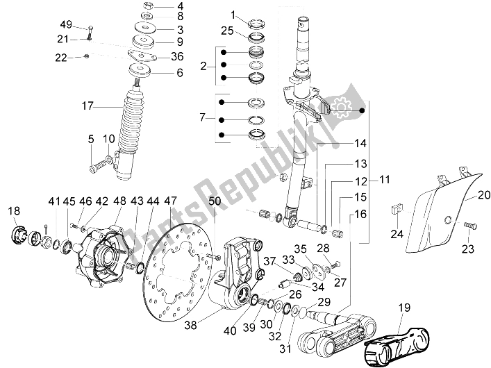 Tutte le parti per il Forcella / Tubo Sterzo - Unità Cuscinetto Sterzo del Vespa LXV 50 4T 25 KMH 2012