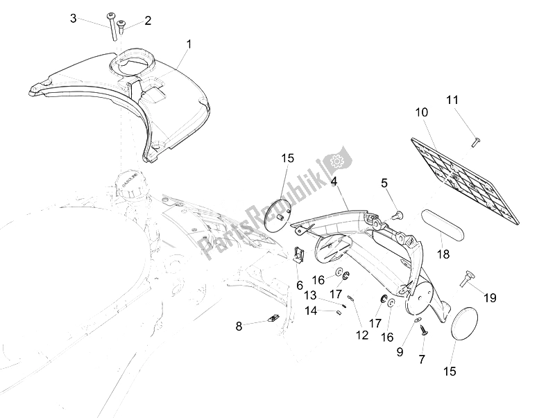 All parts for the Rear Cover - Splash Guard of the Vespa Vespa Primavera 50 4T 4V EU 2014