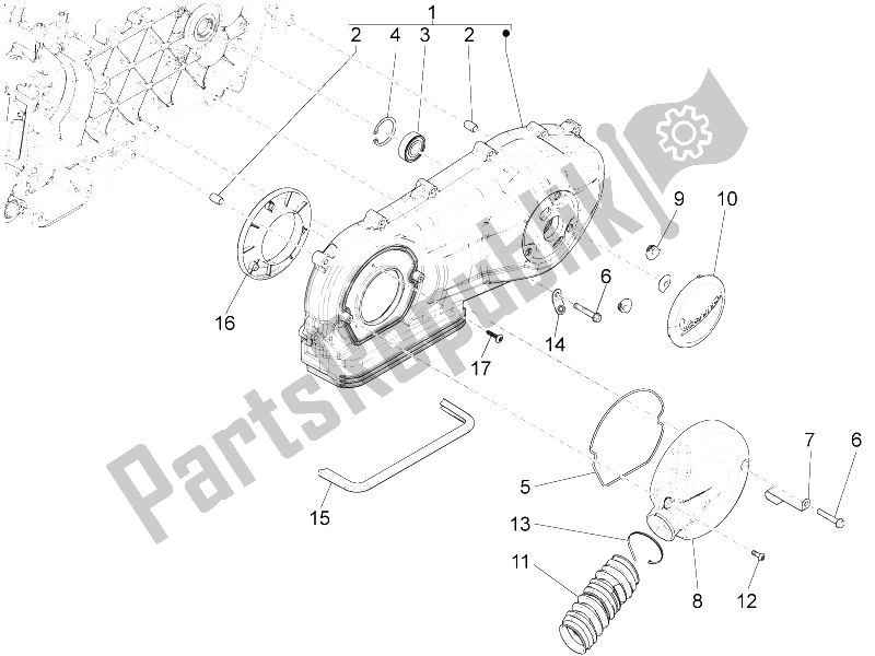 All parts for the Crankcase Cover - Crankcase Cooling of the Vespa S 125 4T 3V E3 IE Vietnam 2012
