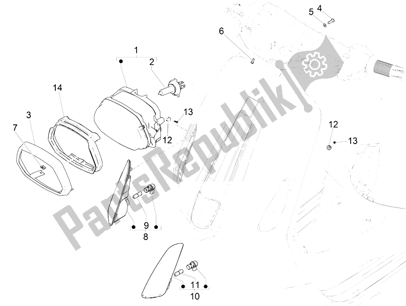 All parts for the Front Headlamps - Turn Signal Lamps of the Vespa Vespa Sprint 50 4T 2V 25 KMH EU 2014