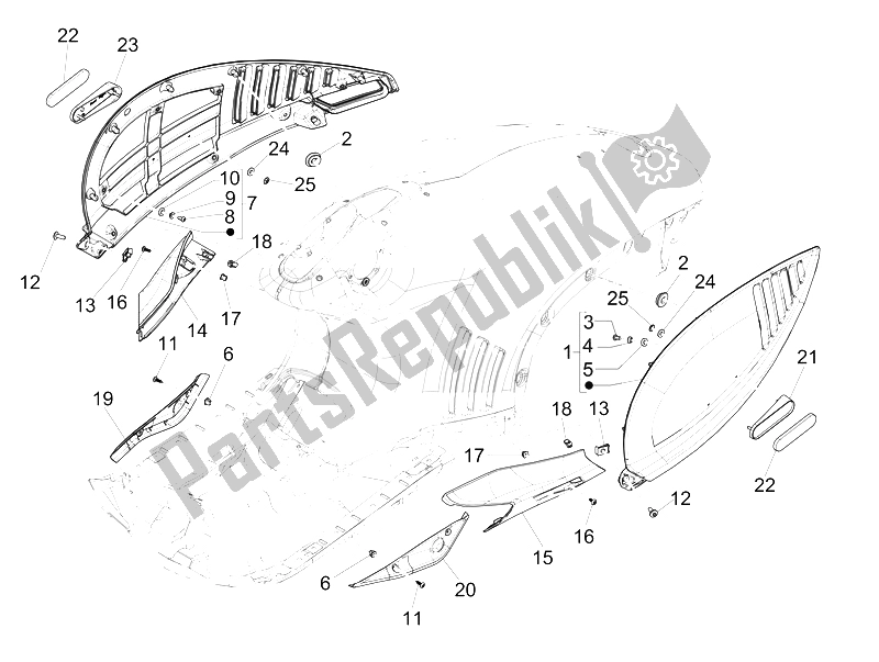 Tutte le parti per il Coperchio Laterale - Spoiler del Vespa Vespa 946 150 4T 3V ABS Armani Asia 2015