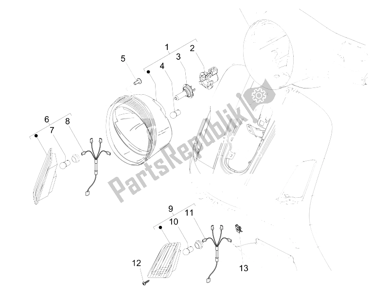All parts for the Front Headlamps - Turn Signal Lamps of the Vespa Vespa GTS 125 4T 3V IE Super Asia 2014