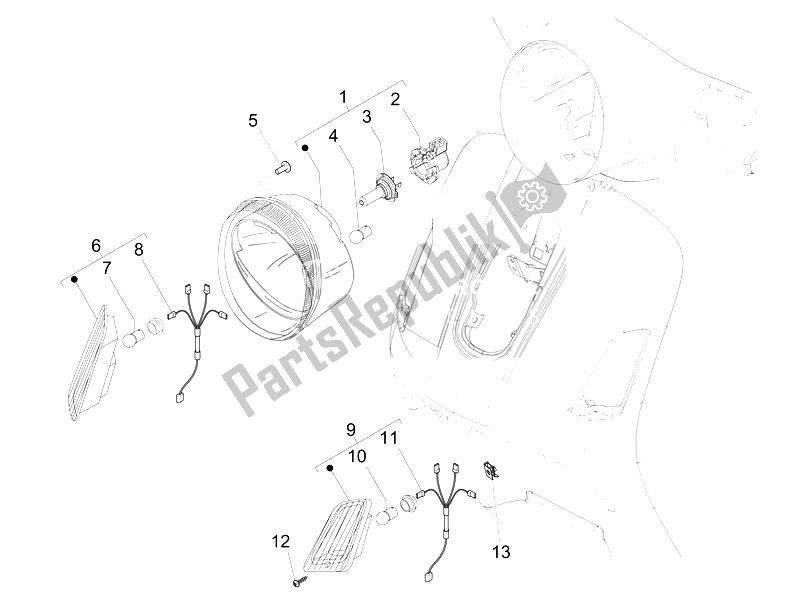 Toutes les pièces pour le Phares Avant - Clignotants du Vespa Vespa GTS 125 4T 3V IE Super Asia 2014