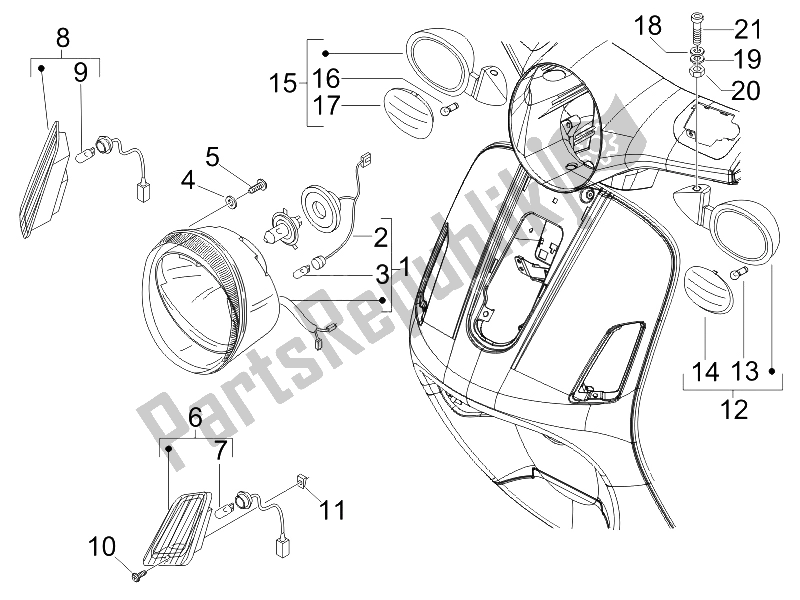 Tutte le parti per il Fanaleria Anteriore - Comandi Di Direzione del Vespa LX 50 4T USA 2008