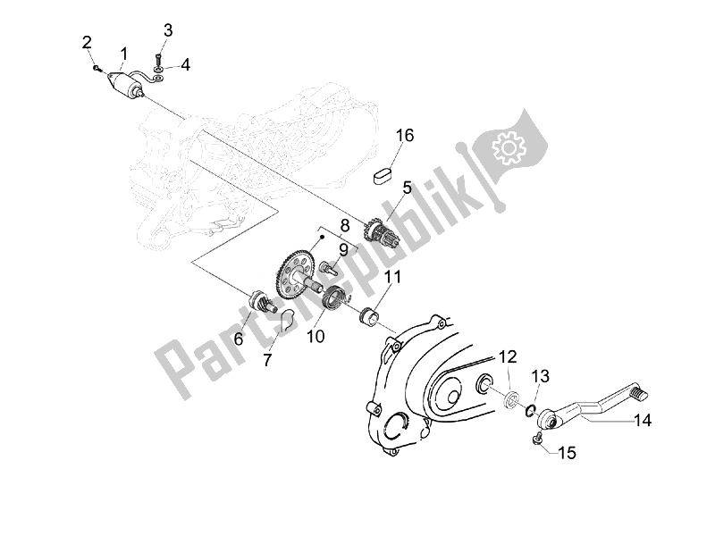 All parts for the Stater - Electric Starter of the Vespa S 125 4T E3 UK 2007