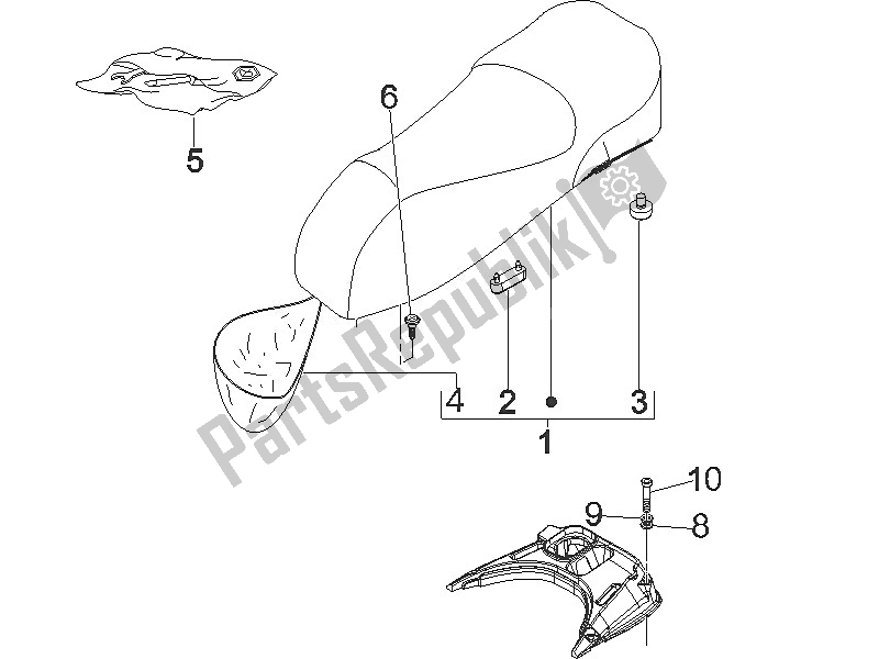 All parts for the Saddle/seats of the Vespa GTS 250 USA 2005